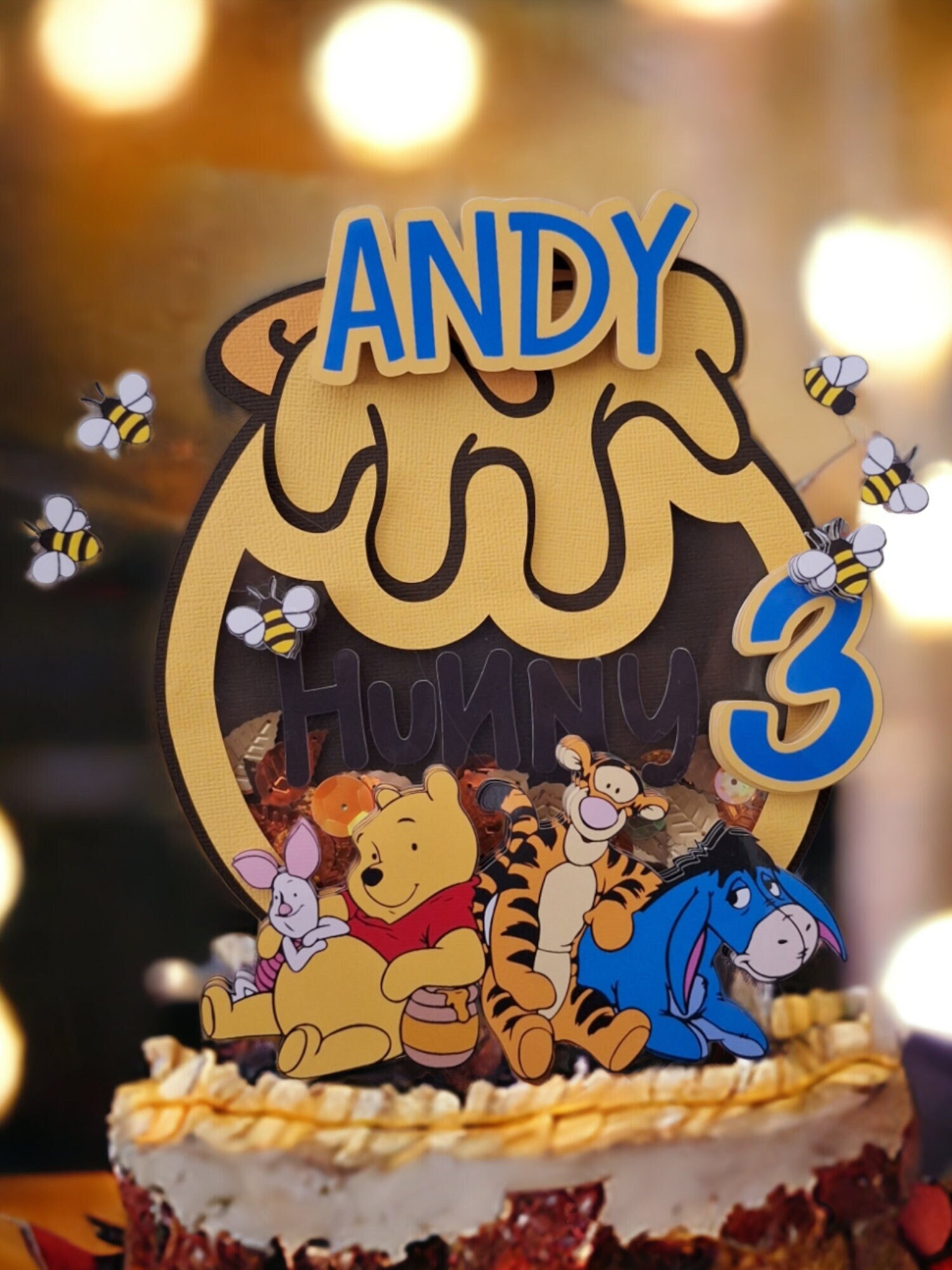 Honey Pot Cake Topper, Winnie the Pooh Inspired, Shaker Bee Birthday Decoration, Party Supplies