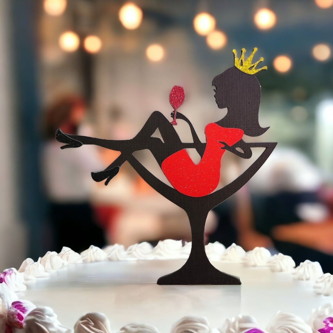 Handmade Cocktail Glass Cake Topper, Woman Birthday Cake Decoration, Party Cake Decor, Unique