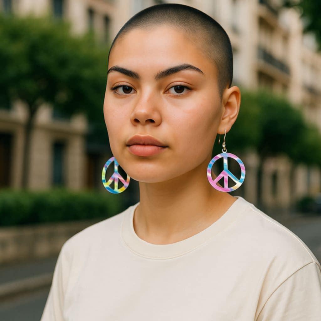Earring Signs Vibrant Wooden Peace Sign Earrings: Laser-cut Boho Swirl Design ...