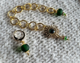 Set di catenelle e segnapunti per righe da maglia: ciondoli verde smeraldo
