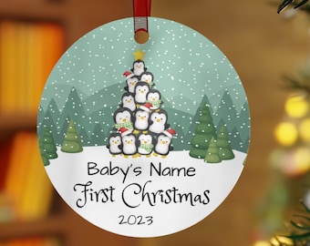 Personalized Baby's First Christmas Ornament, Baby Penguin Christmas Ornament, Baby's Christmas Ornament, Penguin Baby Ornament
