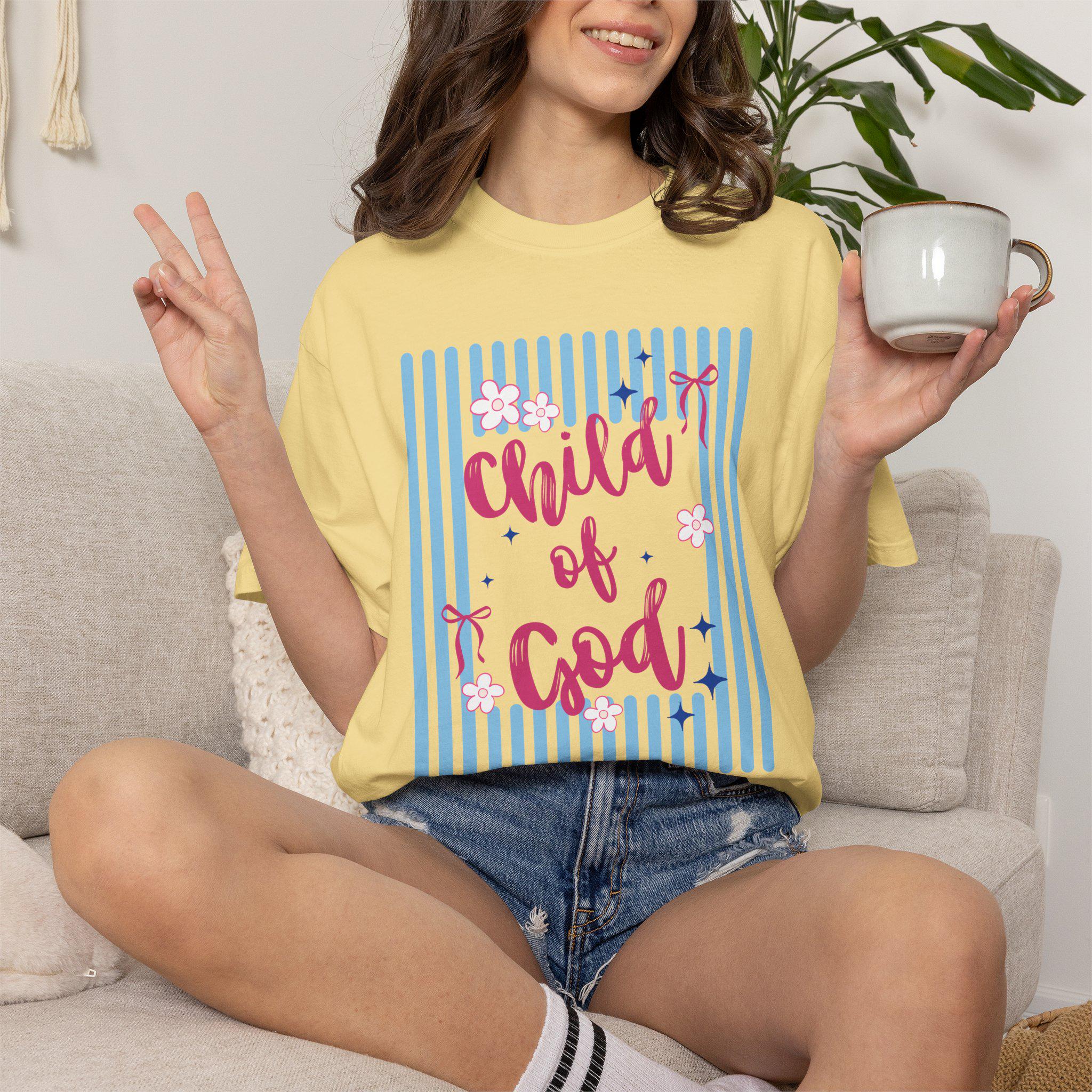 Comfort Colors shirt for Christian Woman, Child of God Tshirt, Trendy Stripes shirt, Coquette shirt for Christian Mom, Preppy Shirt