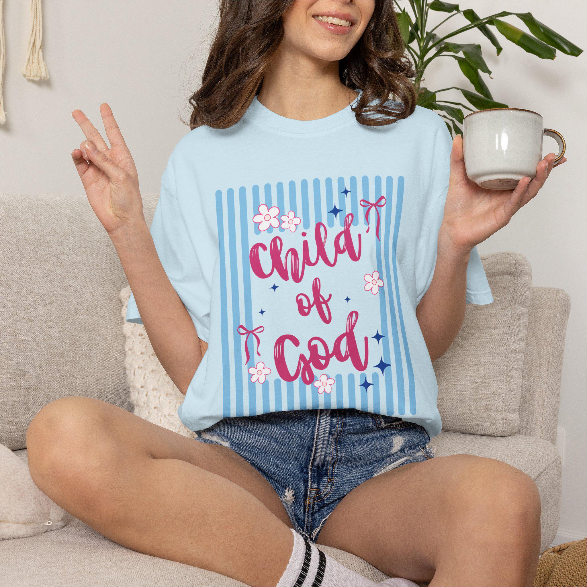 Comfort Colors shirt for Christian Woman, Child of God Tshirt, Trendy Stripes shirt, Coquette shirt for Christian Mom, Preppy Shirt