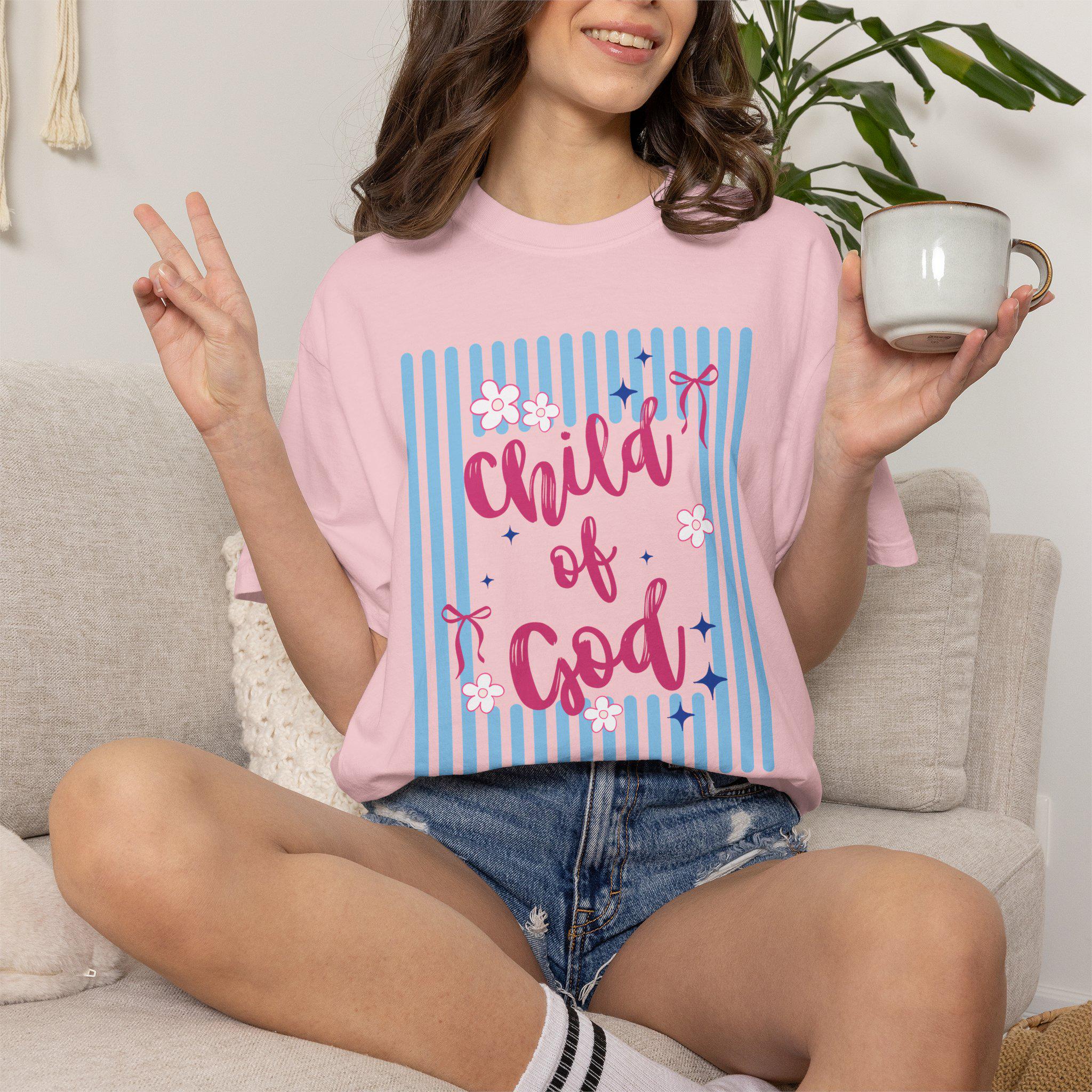 Comfort Colors shirt for Christian Woman, Child of God Tshirt, Trendy Stripes shirt, Coquette shirt for Christian Mom, Preppy Shirt
