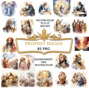 82 Watercolor Prophet Isaiah Clip Art | Christian Religious Bible Based Story For Sublimation Scrapbooking, Junk journal Or Digital Printing
