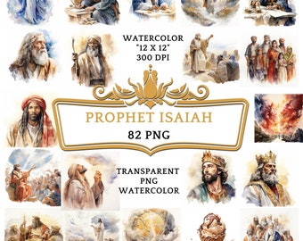 82 Watercolor Prophet Isaiah Clip Art | Christian Religious Bible Based Story For Sublimation Scrapbooking, Junk journal Or Digital Printing