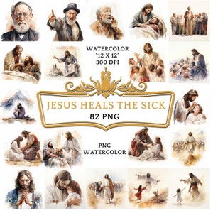 82 PNG Watercolor Jesus Heals the Sick Clip Art | Christian Religious Bible Based Story For Sublimation, Sunday School Or Digital Print