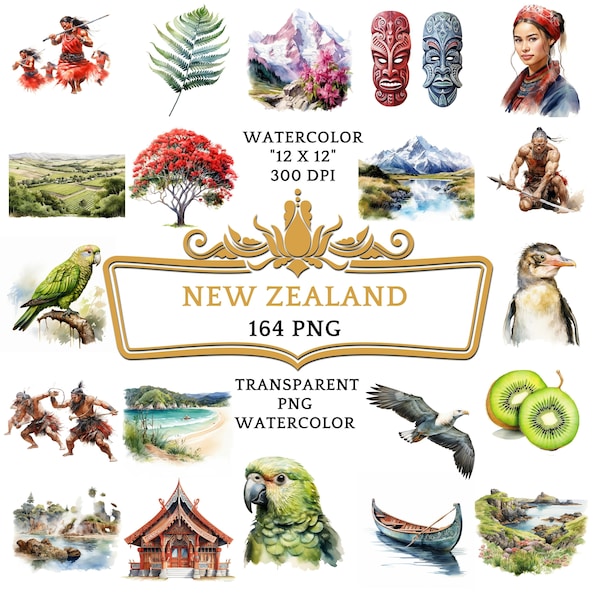 Aquarell Neuseeland Clipart Bundle | 164 Neuseeland Sommer Reisen ClipArt, Neuseeland Urlaub, Traum Reisen Clipart, kommerzielle Nutzung.