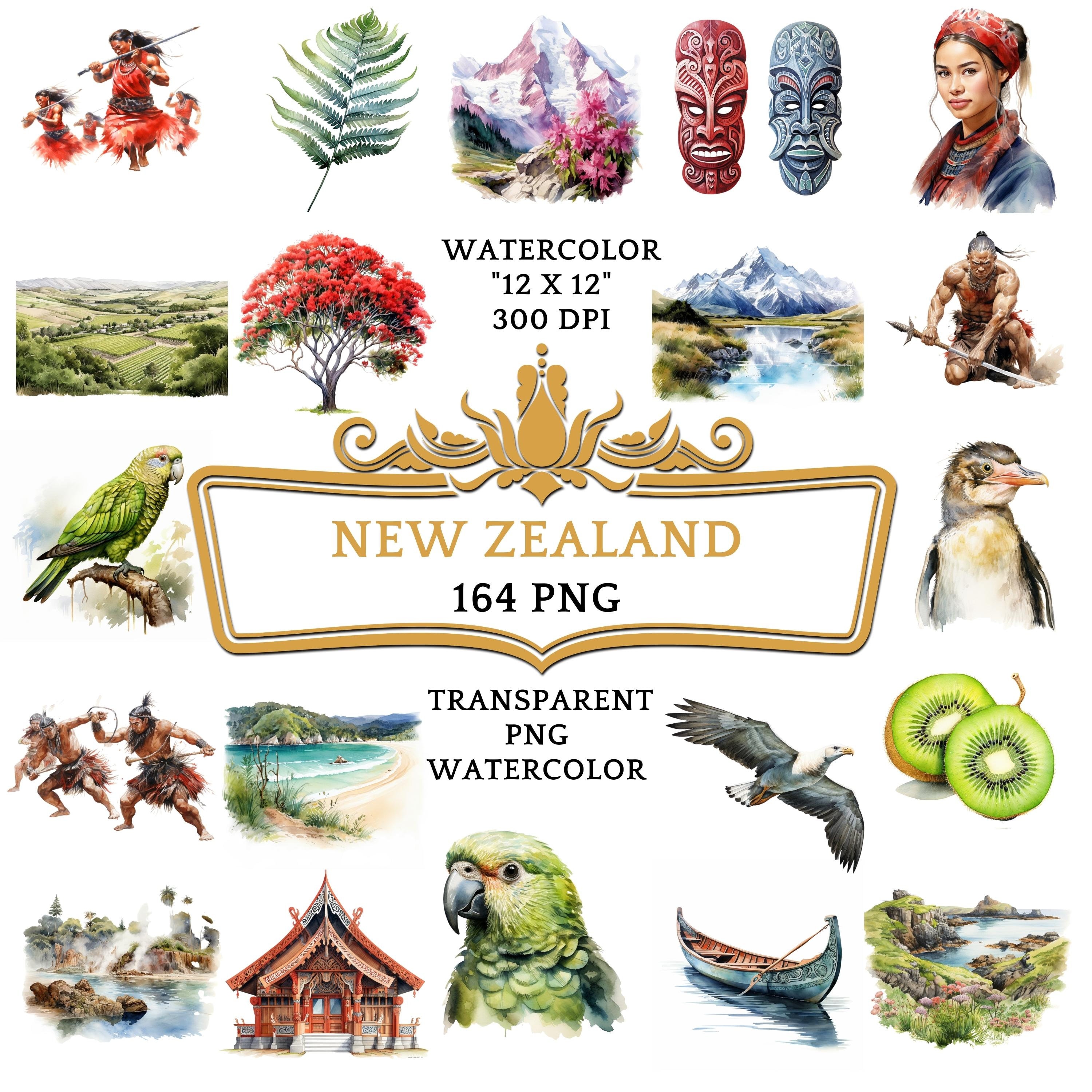 Watercolor New Zealand Clipart Bundle | 164 New Zealand Summer Travel clip art, New Zealand Vacation, Dream travel clipart, Commercial Use.