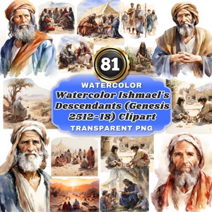 81 Watercolor Ishmael's Descendants (Genesis 2512-18) PNG Clipart, Ishmael's Legacy Bible Story for Religious Education & Art Projects