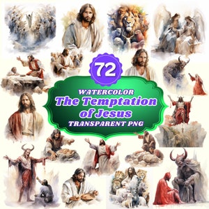 61 PNG Watercolor The Temptation of Jesus Clipart | Christian Religious Bible Based Story For Scrapbooking Junk journal Or Digital Printing