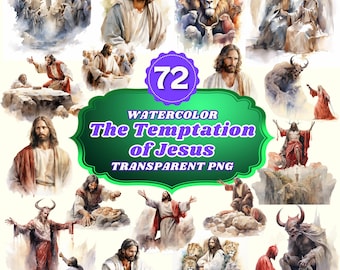 61 PNG Acquerello La tentazione di Gesù Clipart / Storia basata sulla Bibbia religiosa cristiana per scrapbooking, diario spazzatura o stampa digitale