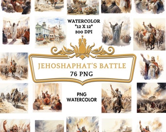 76 PNG Watercolor Jehoshaphat's Battle Clip Art | Christian Religious Bible Based Story For Scrapbooking, Junk journal Or Digital Printing