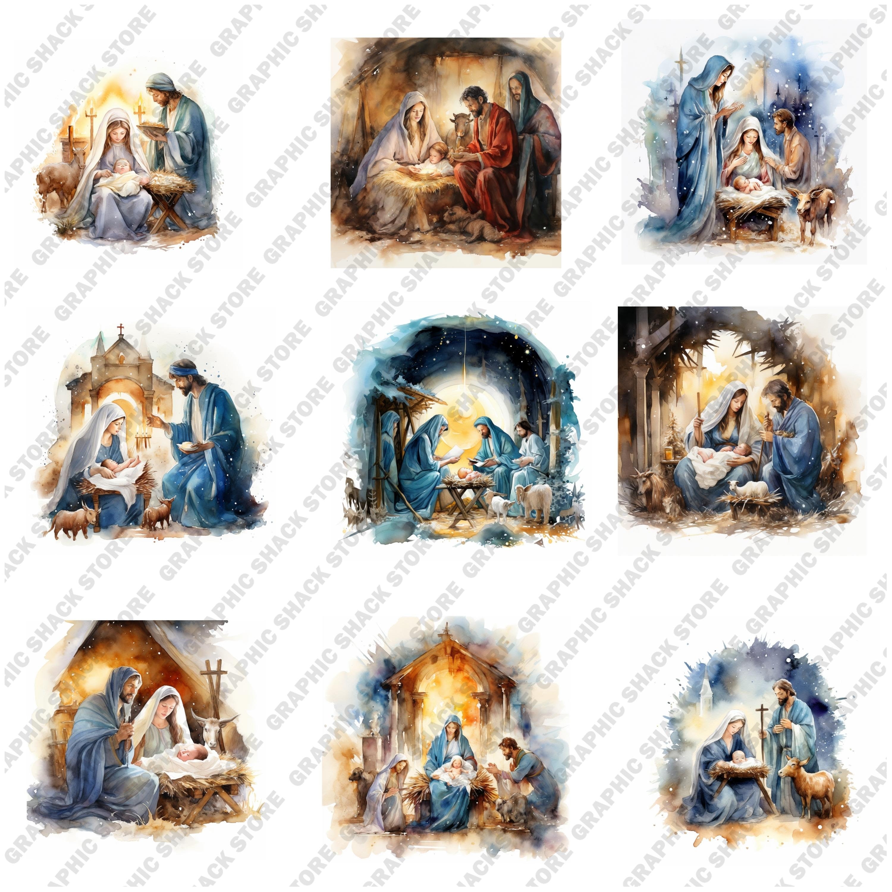 58 PNG Watercolor Nativity Scene Clipart | Manger Scene Clipart Bundle ...