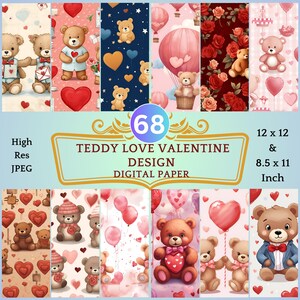 68 Teddy Love Valentine Carta digitale, affetto tenero: adorabili modelli di orsacchiotti per lavoretti di innamorati e disegni romantici Pacchetto PNG