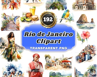 192 Watercolor Rio de Janeiro Clipart PNG Bundle, Brazil Colorful and Lively Landmark Illustrations for Travel Themes, Art & Decor