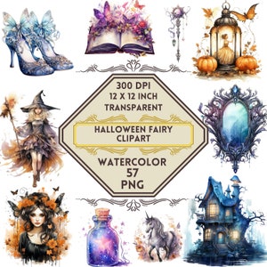 57 PNG Halloween Fairy Clipart Bundle | Spooky Enchanted Forest Fairy Watercolor Clipart PNG Digital Download | Fairy Garden For Sublimation