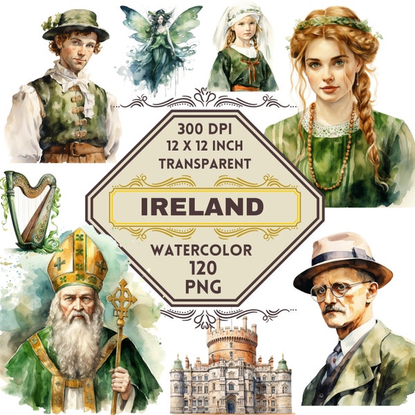 95 Watercolor Ireland PNG ClipArt Bundle, Ireland Summer Travel, Landmark Clip Art, Irish Vacation, Dream Travel Clipart, Commercial Use