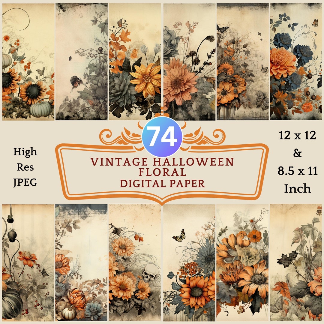 74 Vintage Halloween Floral Digital Paper | Scrapbooking/print on ...