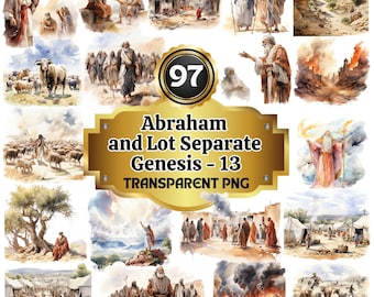 97 Watercolor Cliparts of Abraham and Lot's Separation Clipart- Genesis 13, Biblical Journey Series: Inspiring Religious PNG for Education