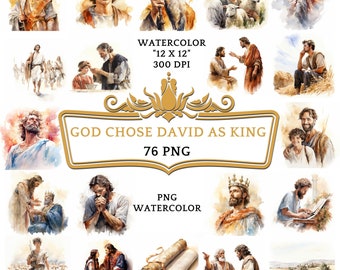 76 PNG Watercolor God Chose David as King Clipart | Christian Religious Bible Based Story For Scrapbooking, Junk journal Or Digital Printing
