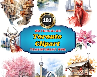 181 clipart di acquerello di Toronto in formato PNG, viaggi culturali di Toronto, monumenti artistici, paesaggi urbani tradizionali canadesi in formato PNG