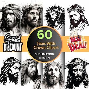 60 Jesus Dornenkrone Clipart PNG Bundle, Jesus Digital PNG für Sublimation | Jesus Krone Digital Religiöse PNG | Retter Christian Png