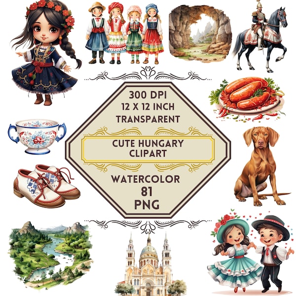 81 Cute Hungary Clipart Illustration PNG Bundle, Hungary Summer Travel, Landmark Clip Art, Eastern European Vacation, Dream Travel Clipart