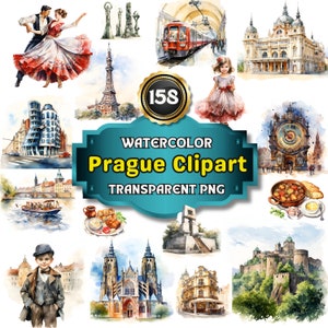 Watercolor Prague Clipart | 158 Czechia Prague Summer Travel clip art, Czech Republic Vacation, Dream travel clipart, Commercial Use.
