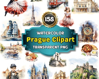 Watercolor Prague Clipart | 158 Czechia Prague Summer Travel clip art, Czech Republic Vacation, Dream travel clipart, Commercial Use.
