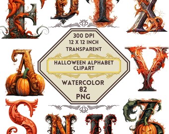 82 Halloween Alphabet Clipart Transparent PNG| Alphabet, Halloween Sublimation Designs, Doodle Letter Bundle, Halloween Clipart