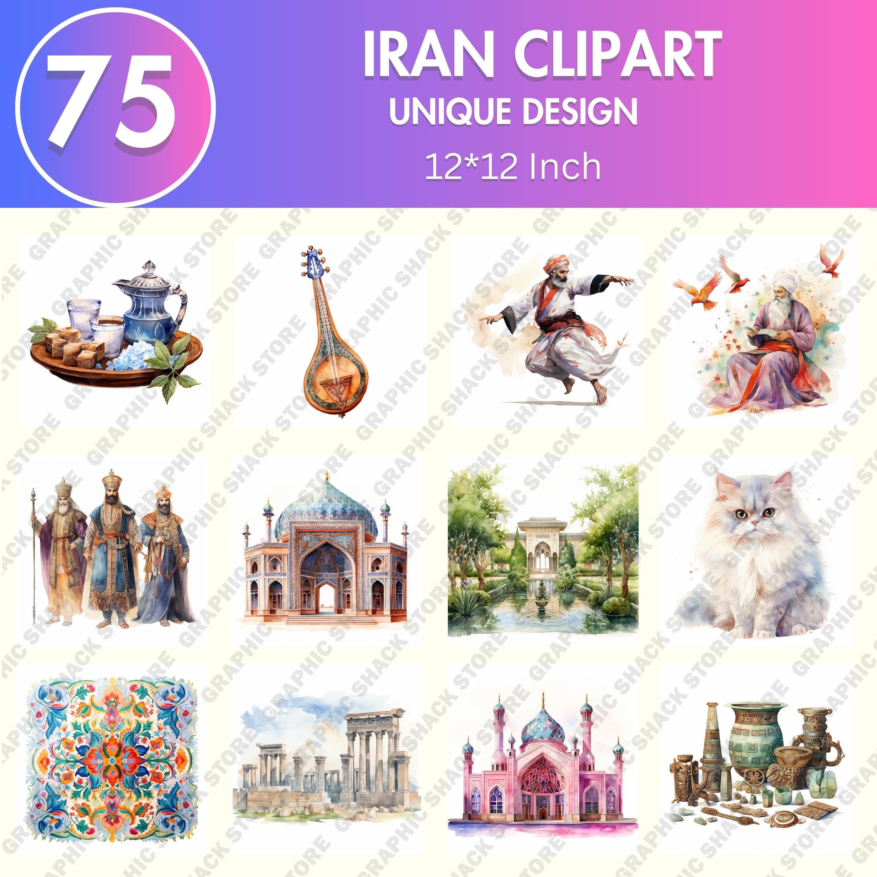 75 Watercolor Iran PNG Clipart Bundle, Iran Cultural Travel, Persian ...