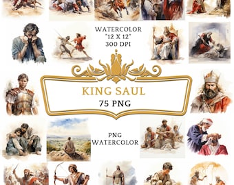 75 Watercolor King Saul Clip Art | Christian Religious Bible Based Story For Sublimation, Scrapbooking, Junk journal Or Digital Printing
