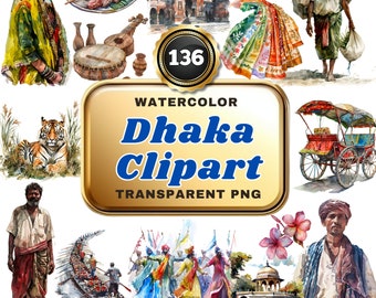 136 Watercolor Dhaka PNG Clipart, Dynamic DhakaCityscapes and Cultural Landmarks for Art, Decor & Educational Projects