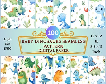 Adorabili modelli di dinosauri per bambini: 100 carte digitali senza soluzione di continuità a tema dinosauri per bambini, per progetti per creazioni artistiche