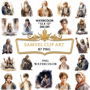 87 Watercolor Samuel PNG Clip Art | Christian Religious Bible Based Story For Scrapbooking, Junk journal Or Digital Printing