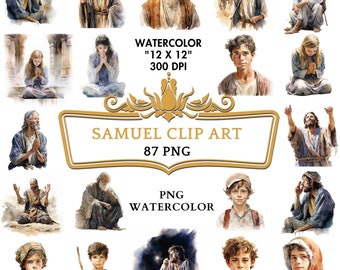 87 Watercolor Samuel PNG Clip Art | Christian Religious Bible Based Story For Scrapbooking, Junk journal Or Digital Printing
