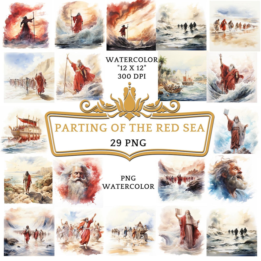 29 Watercolor Crossing the Red Sea Clipart Christian Religious Bible