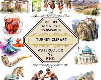 99 Watercolor Turkey PNG ClipArt Bundle, Turkey Summer Travel, Landmark Clip Art, Istanbul Vacation, Dream Travel Clipart, Commercial Use