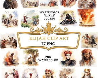 77 PNG Watercolor Elijah Clip Art | Christian Religious Bible Based Story For Sublimation Scrapbooking, Junk journal Or Digital Printing