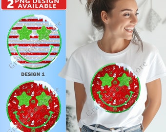 Sparkly Christmas Smiley Face PNG - Faux Glitter Star Eyes Design for Christmas in July & Festive Shirt Ideas