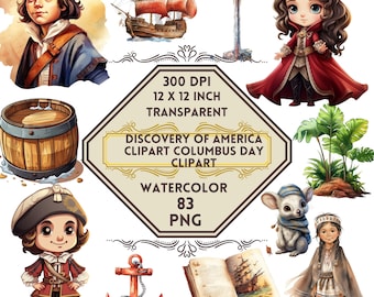 83 Odkrycie Ameryki Clipart Dzień Kolumba Clipart Ilustracje szkolne Zestaw, Szkolne PNG Clipart, Zestaw aktywności dla dzieci | Zestaw Clipartów