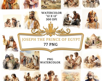 77 Watercolor Joseph The Prince of Egypt Clip Art | Christian Religious Bible Based Story For Scrapbooking, Junk journal Or Digital Printing