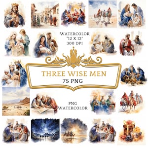 75 Watercolor Three Wise Men Clipart | Christian Religious Bible Based Story For Scrapbooking, Junk journal Or Digital Printing