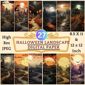 27 Halloween Landscape Digital Paper | Creepy Halloween Scenes, Spooky Pages, Download Junk Journal, Scrapbooking, Card Making