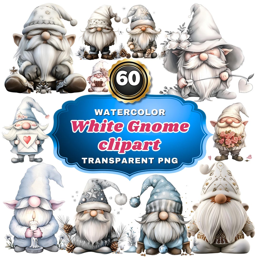 60x Watercolor White Gnome Cliparts Winter Whimsy Charming Gnome PNG Designs for Seasonal Crafts & Holiday Decor - Etsy Japan