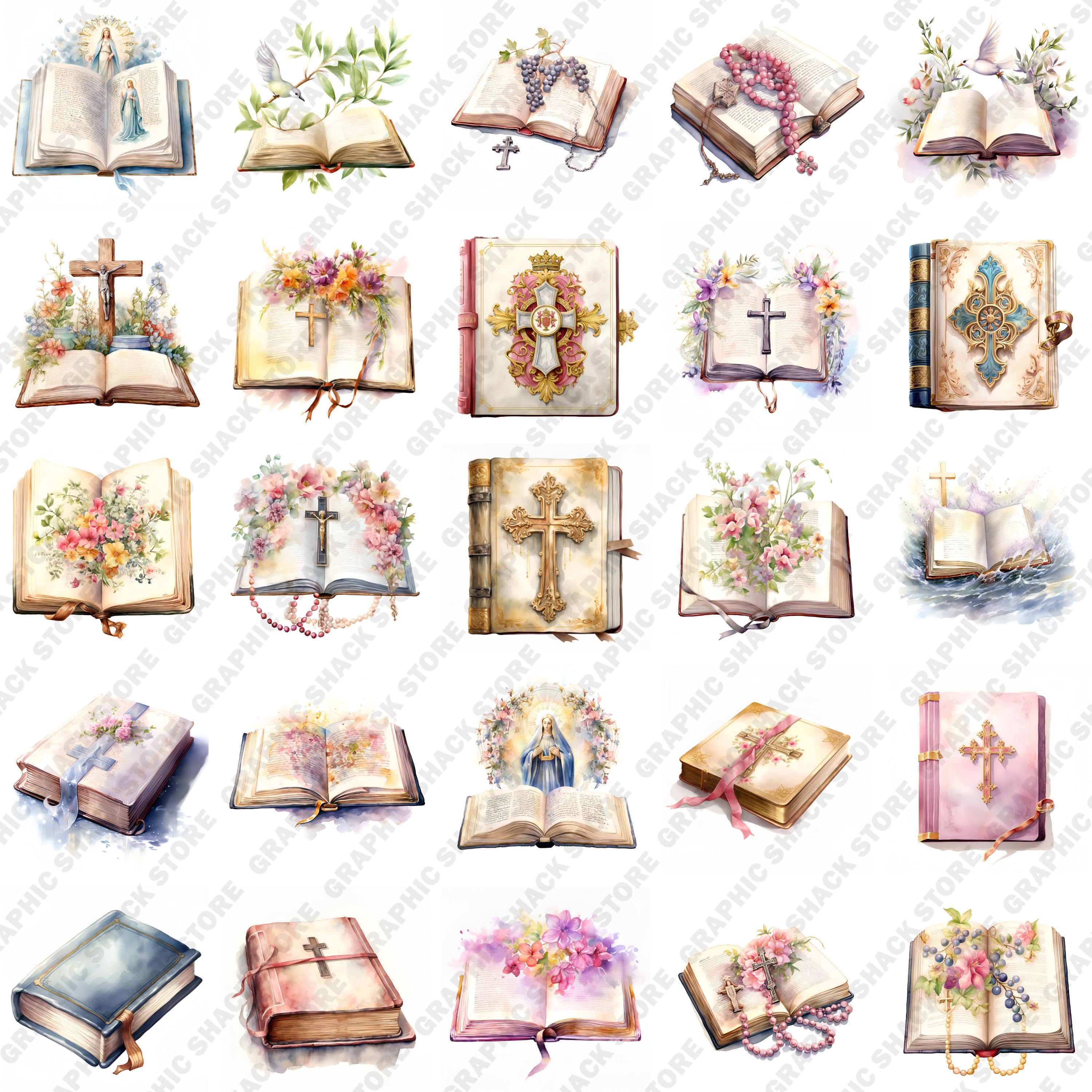 64 Watercolor Catholic Holy Bible Cliparts, Sacred Scriptures Spiritual ...
