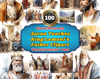 100 Watercolor Aaron Teaches King Lamoni's Father Clipart, Divine Teachings Bible Story for Spiritual Education & Art Projects