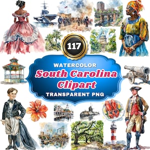 117 Watercolor South Carolina Cliparts - Palmetto State Charming Landscape and Cultural Heritage Illustrations for Art, Decor Projects