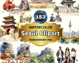 153 Watercolor Seoul PNG Clipart |Iconic South Korean Landmarks for Travel and Holiday-Themed Project Digital Prints, Transparent Background